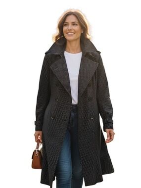 Jones Studio spring fall trench coat black white dots belted jacket woven 10